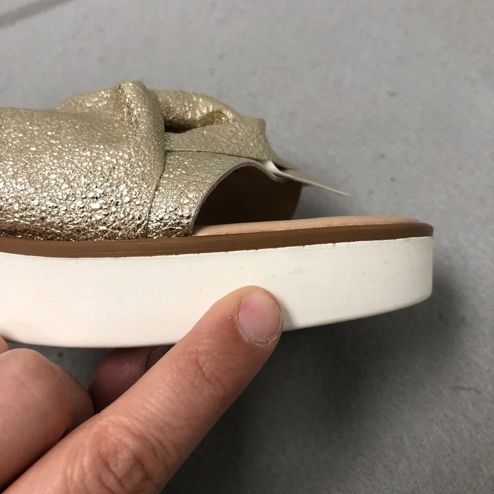 Seychelles Slide Sandals Womens 7.5 Gold Metallic Platform Knotted Made In Italy